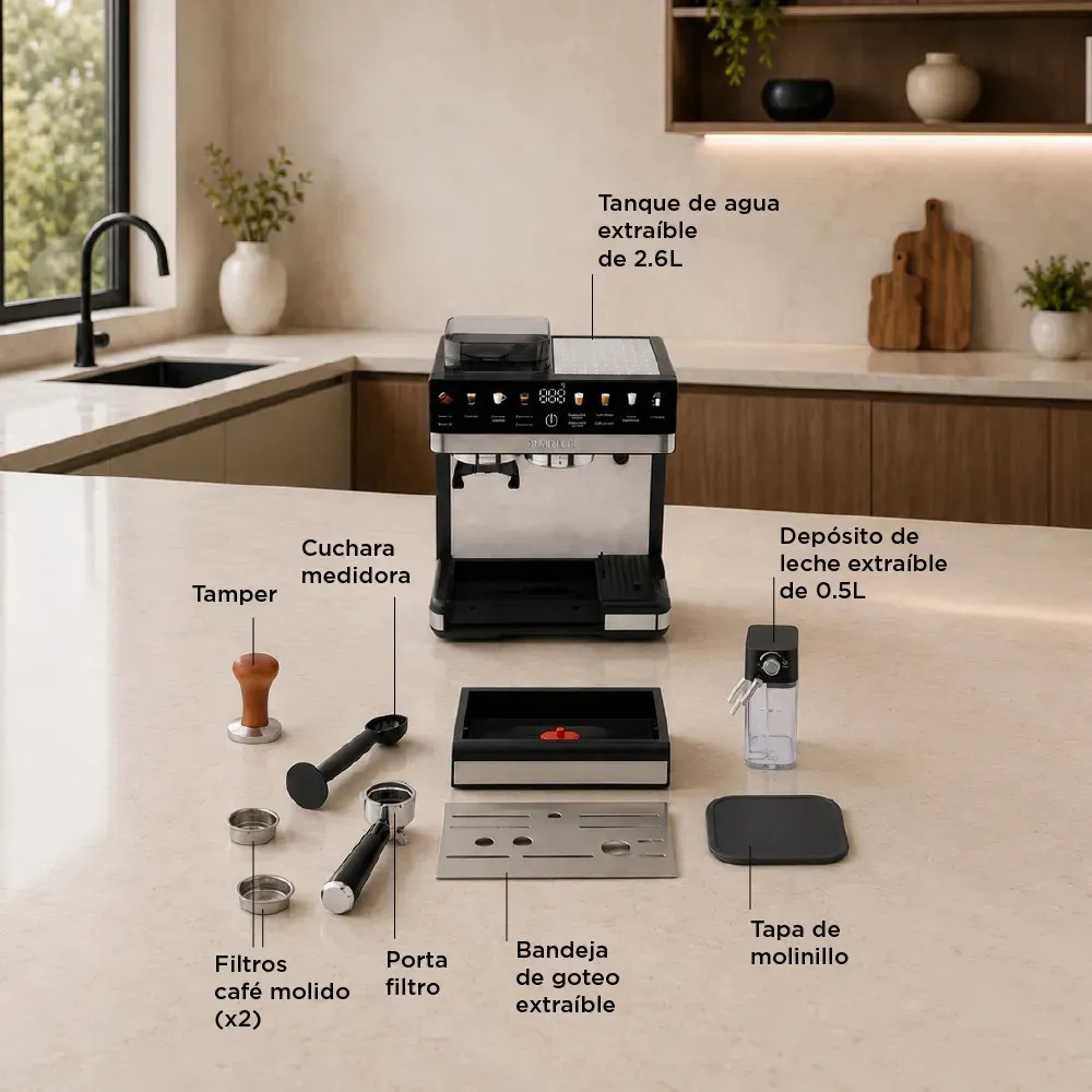 Cafetera Smart Life Expresso Sl-ecgdm5750 Dig C/molinillo Inox, Negro