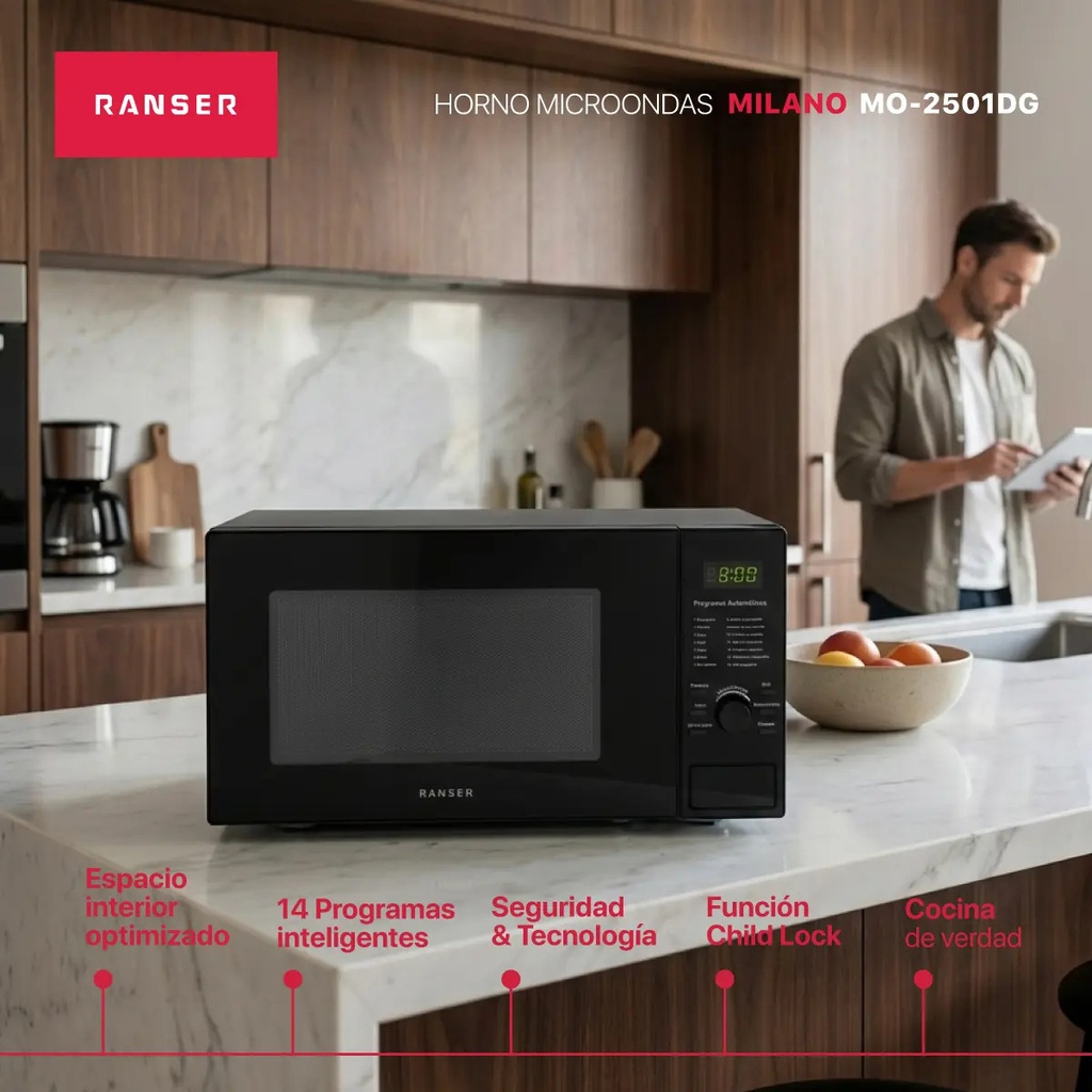 Microondas Ranser Milano Mo-2501dg 25l Grill Digital Negro