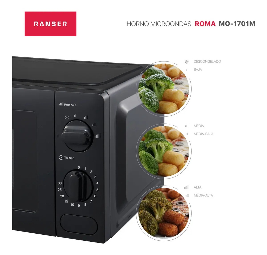 Microondas Ranser Roma Mo-1701m 20l Mecanico 700l Negro