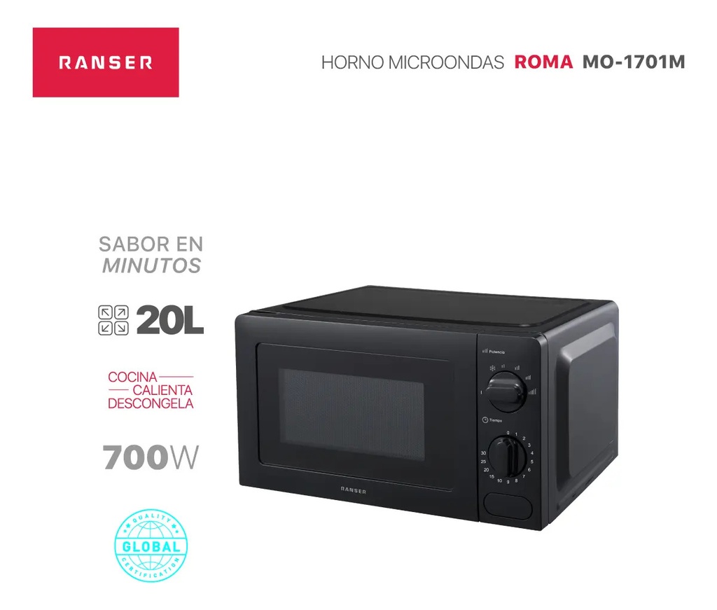 Microondas Ranser Roma Mo-1701m 20l Mecanico 700l Negro