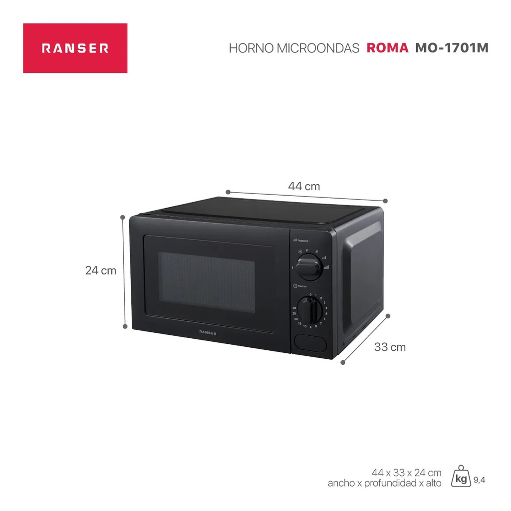 Microondas Ranser Roma Mo-1701m 20l Mecanico 700l Negro