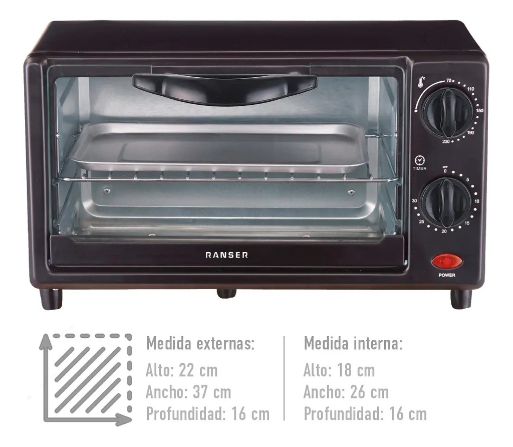Horno Electrico Ranser Panigale He-700m 11.5 L 750w Grill Negro