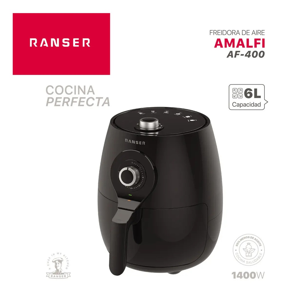 Freidora De Aire Ranser Amalfi Af-400 6 L Mecanica 1400w Negro