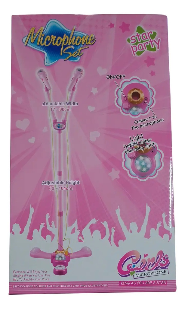 Micrófono Doble Zyppy Con Mp3 Luz Y Melodías Juguete Niños Rosa