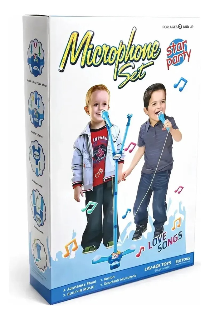 Micrófono Doble Zyppy Con Mp3 Luz Y Melodías Juguete Niños Celeste
