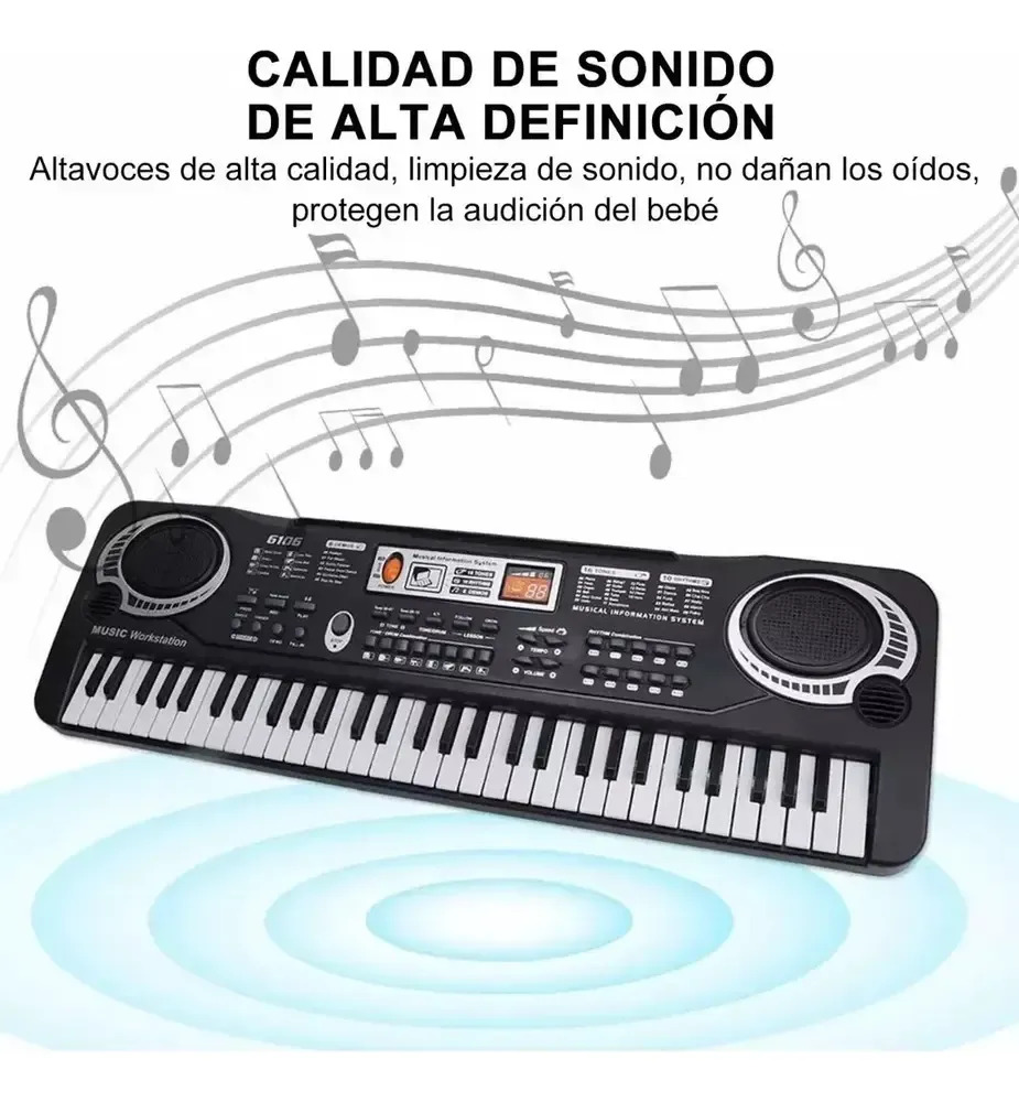 Teclado Infantil Zaki Zk1373547m 61 Teclas Con Microfono Negro