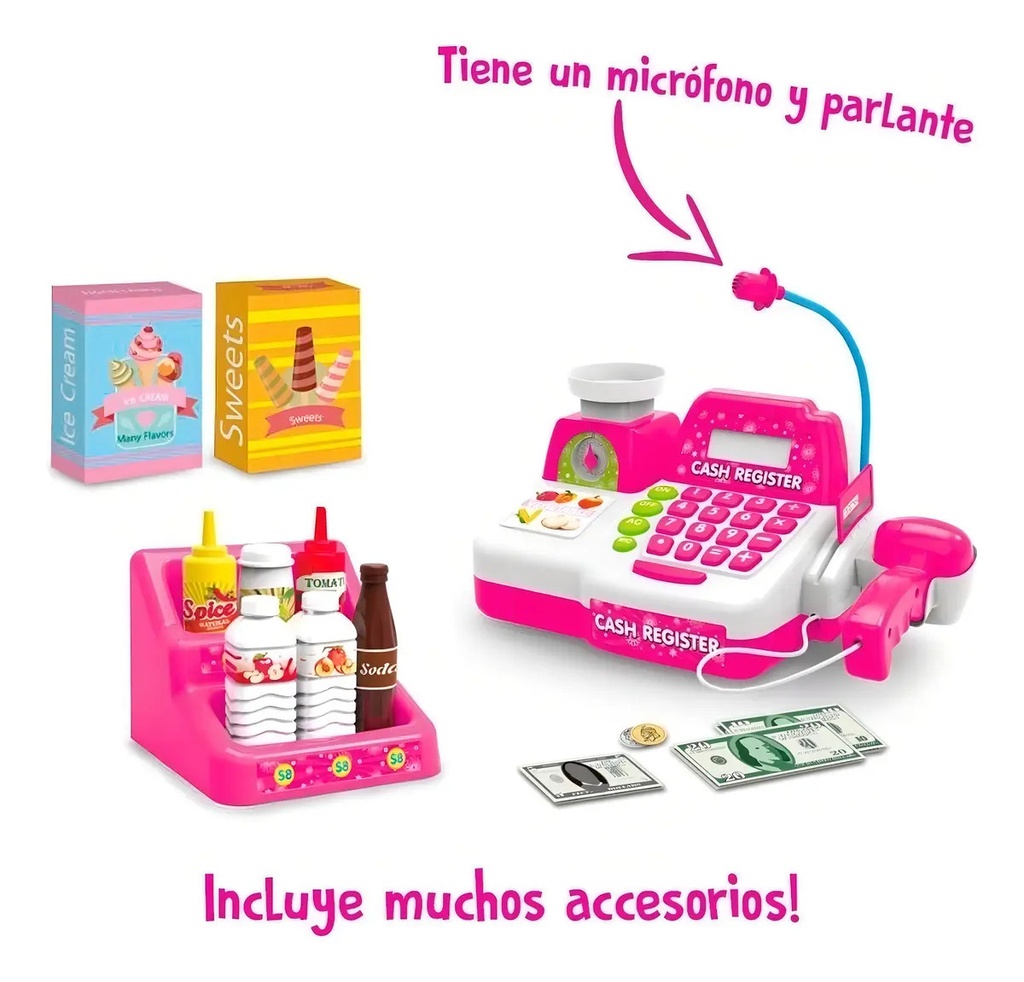Caja Registradora Zaki Con Microfono Y Accesorios Rosa