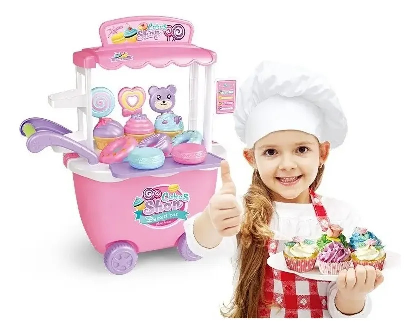 Carrito Juguete De Dulces Cake Shop Con Accesorios Rosa