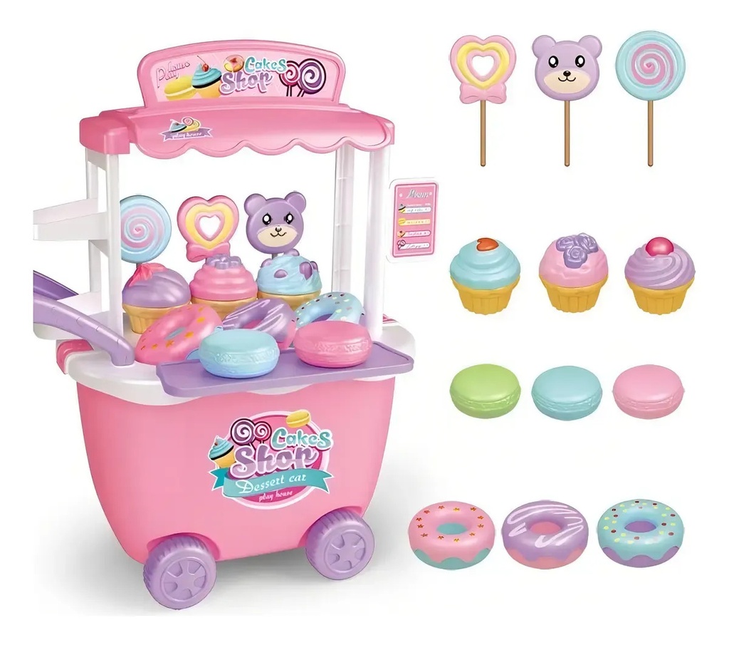 Carrito Juguete De Dulces Cake Shop Con Accesorios Rosa