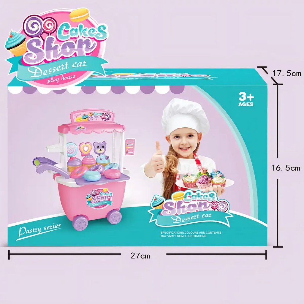 Carrito Juguete De Dulces Cake Shop Con Accesorios Rosa