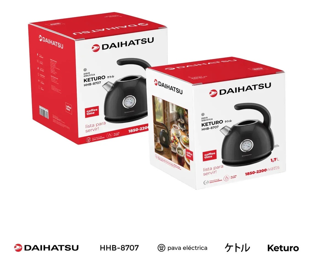 Pava Eléctrica Vintage Daihatsu Con Termometro Visor Temperatura Con Corte Automatico Hhb-8707 1,7l 1850-2200w Negro Oferta