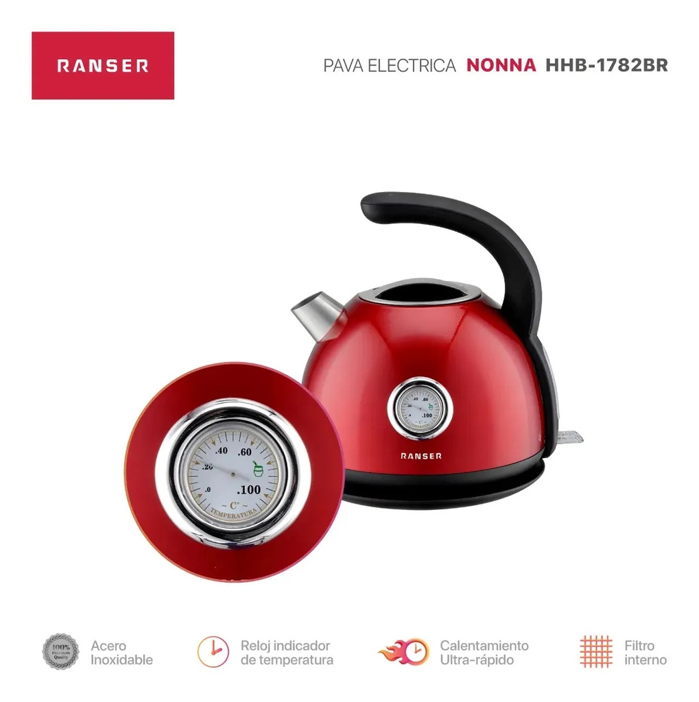 Pava Electrica Ranser Nonna Hhb-1782br 1.7 Lts Vintage Roja Rojo