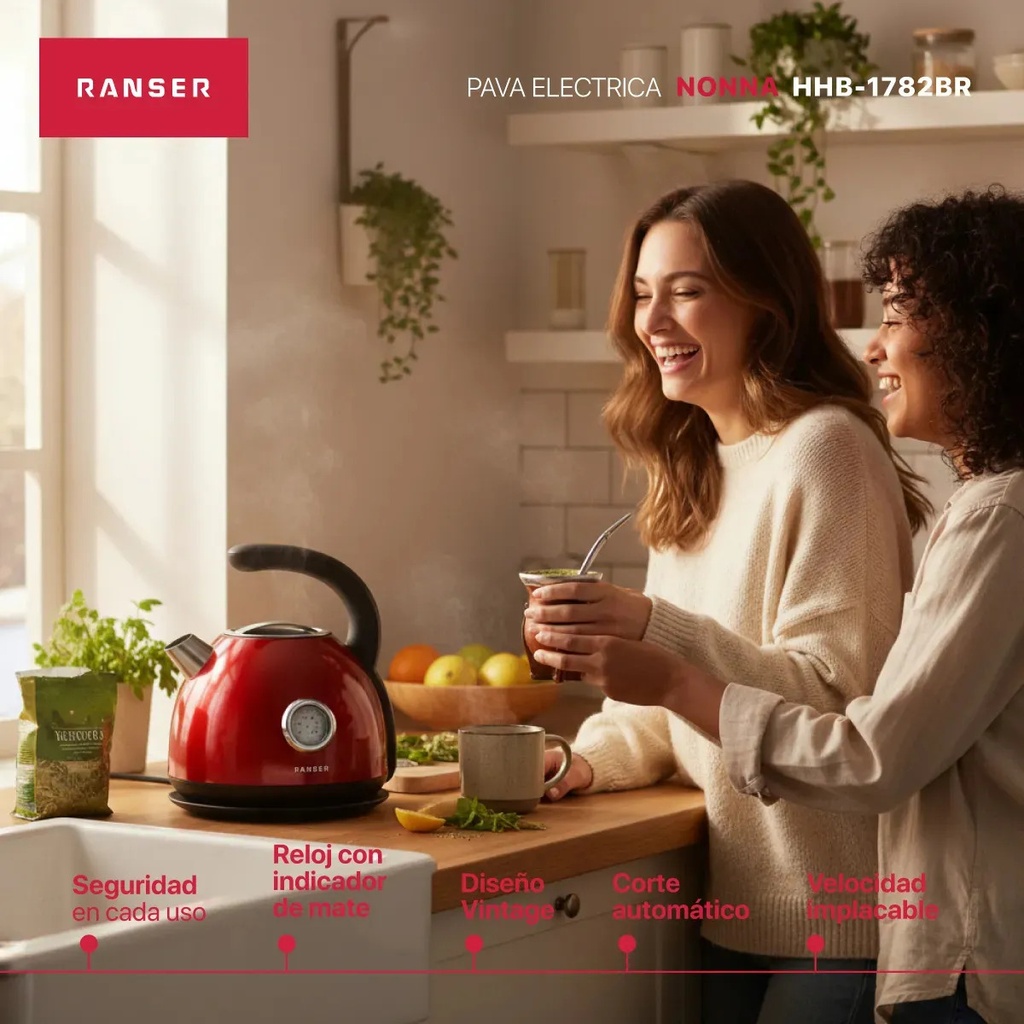 Pava Electrica Ranser Nonna Hhb-1782br 1.7 Lts Vintage Roja Rojo