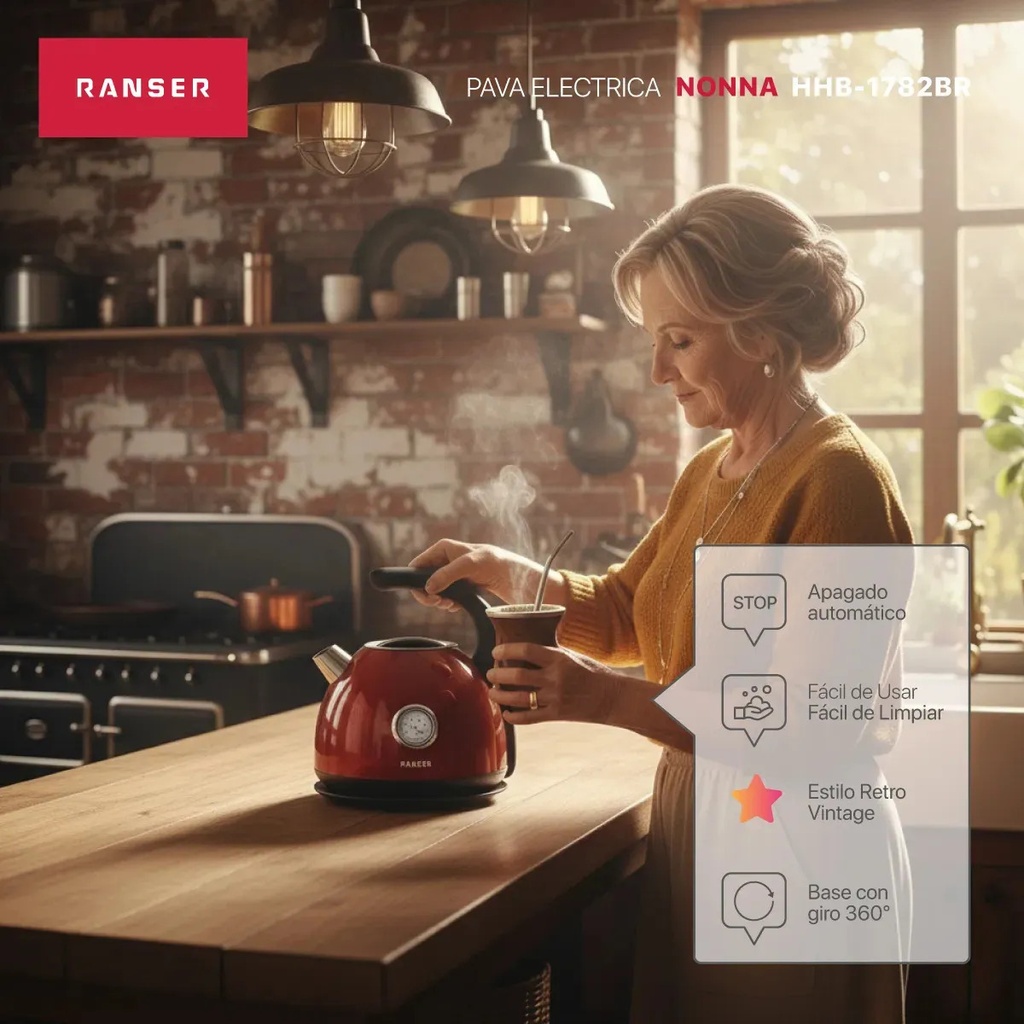 Pava Electrica Ranser Nonna Hhb-1782br 1.7 Lts Vintage Roja Rojo