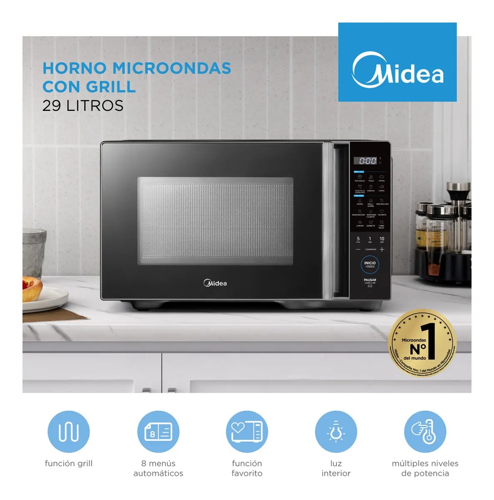 Microondas Midea 29 Lts Eg128bar1 Digital C/grill Negro