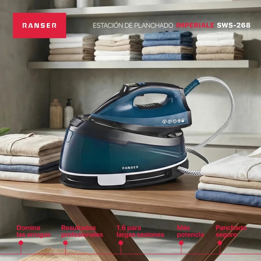 Estacion De Planchado Ranser Sws268 2400/2800w 1.6l A Vapor Azul Oscuro