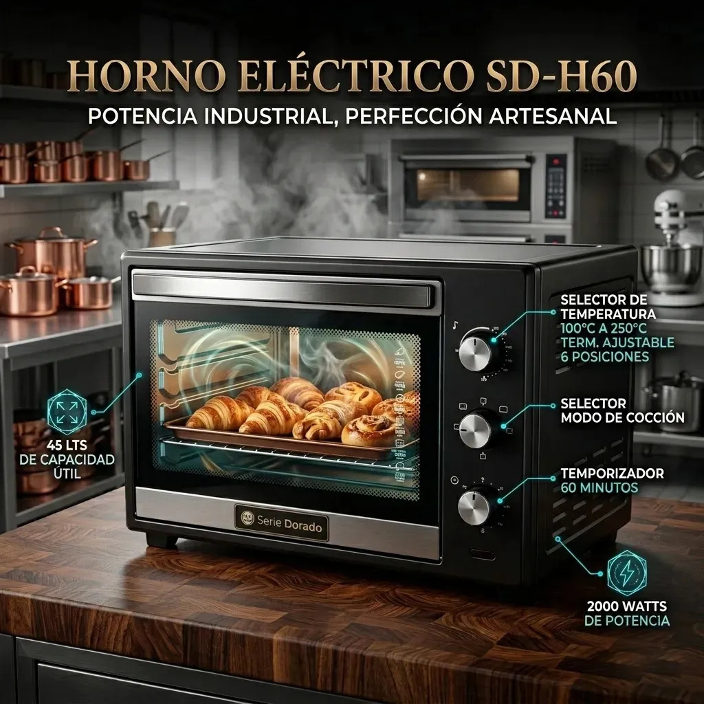 Horno Eléctrico 60 L Serie Dorada Sd-h60 2000w Negro Acero