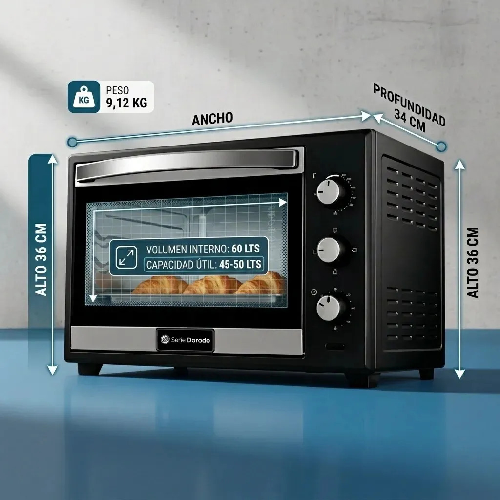Horno Eléctrico 60 L Serie Dorada Sd-h60 2000w Negro Acero