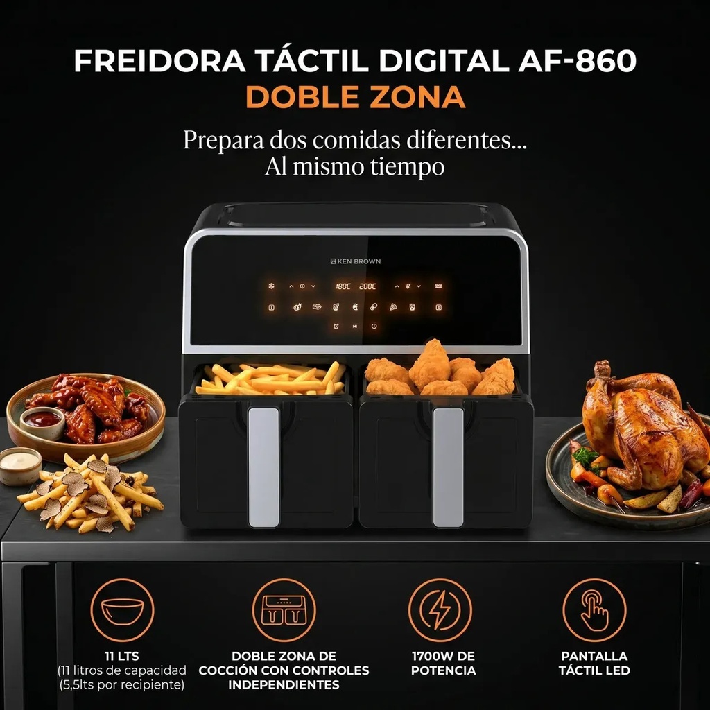 Freidora Ken Brown Af-860 Digital Doble Zona 17000w Negro