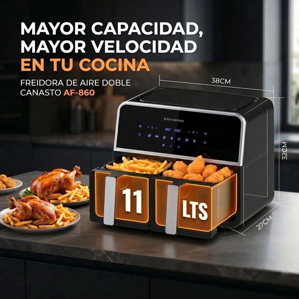 Freidora Ken Brown Af-860 Digital Doble Zona 17000w Negro