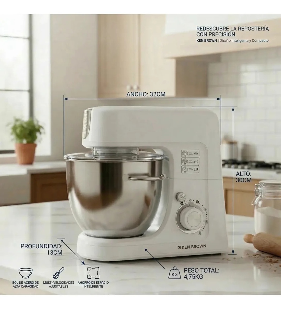 Batidora Planetaria Ken Brown Kh-800 4.5 Litros Blanca Blanco 50 Hz X 60 Hz
