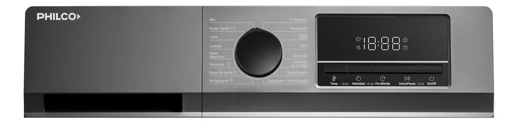 Lavarropas Philco 11 Kg Carga Frontal Inverter Grey Silver Gris