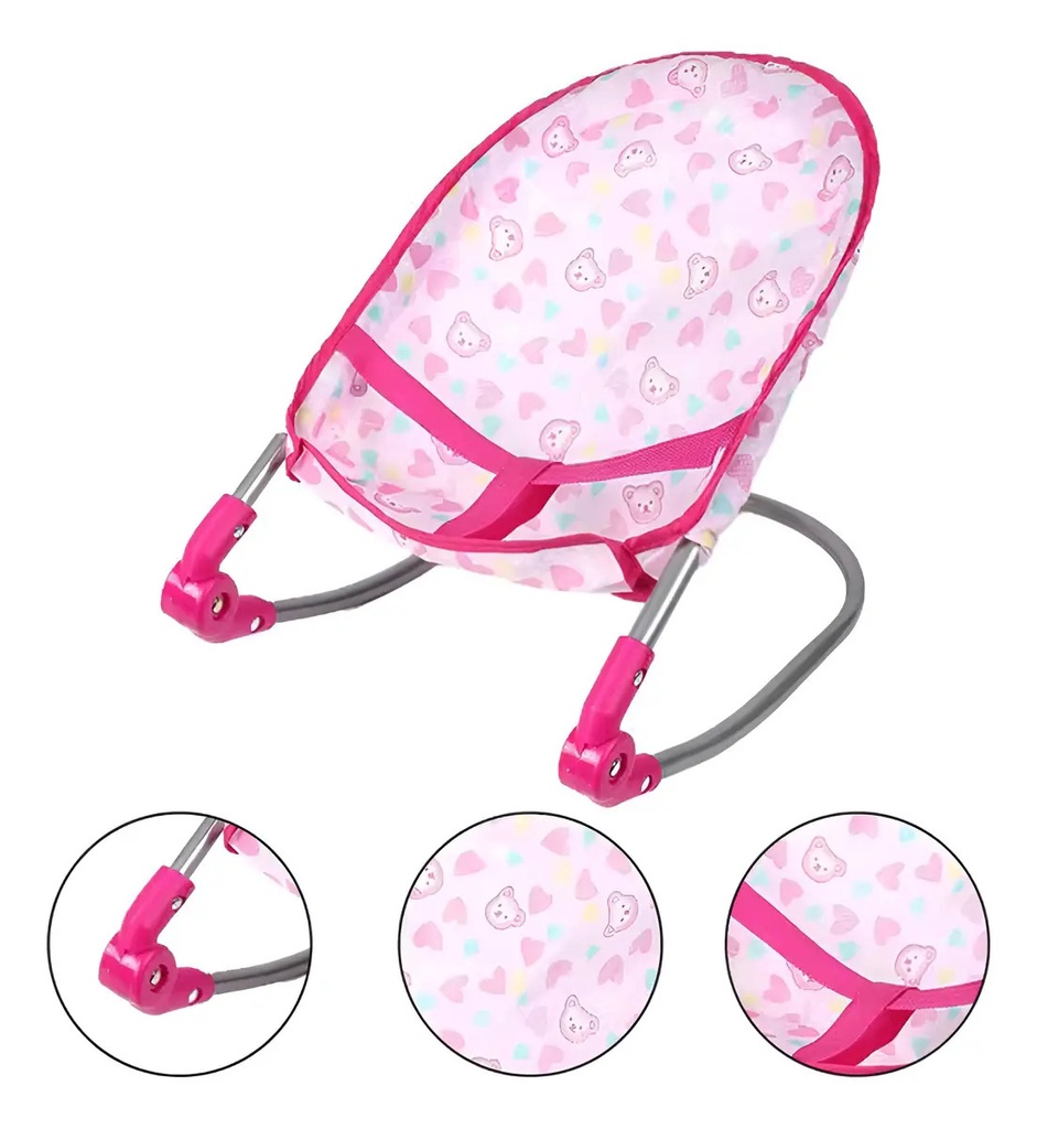 Set De Muñecas 3 En 1 Cuna Mecedora Silla Explorer Fan Rosa