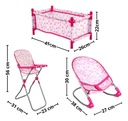 Set De Muñecas 3 En 1 Cuna Mecedora Silla Explorer Fan Rosa