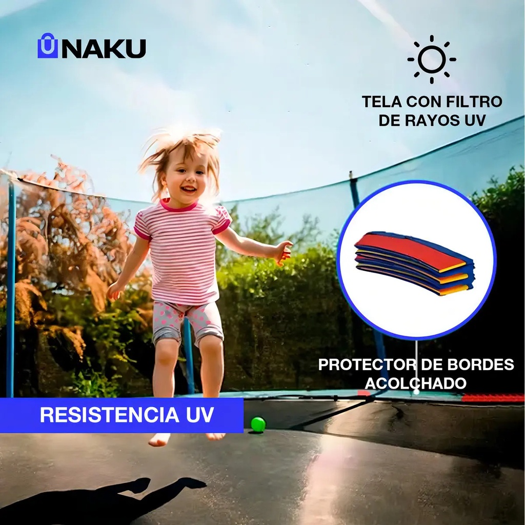 Cama Elastica Naku Ce-01 1.80m Con Uv Y Red De Seguridad Negro Azul