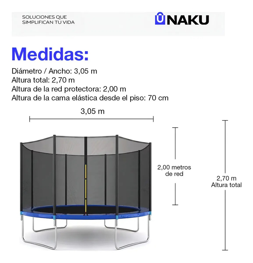 Cama Elastica Naku 3,05 Metros Con Red De Seguridad Negro Azul