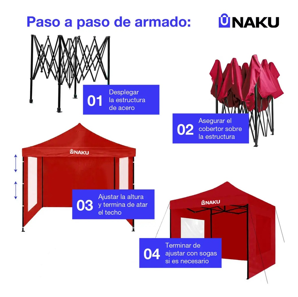 Gazebo Naku Gzb-002r 3x3 Plegable Con Paredes Impermeable Rojo