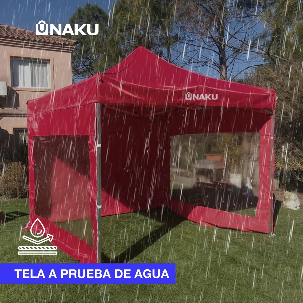 Gazebo Naku Gzb-002r 3x3 Plegable Con Paredes Impermeable Rojo