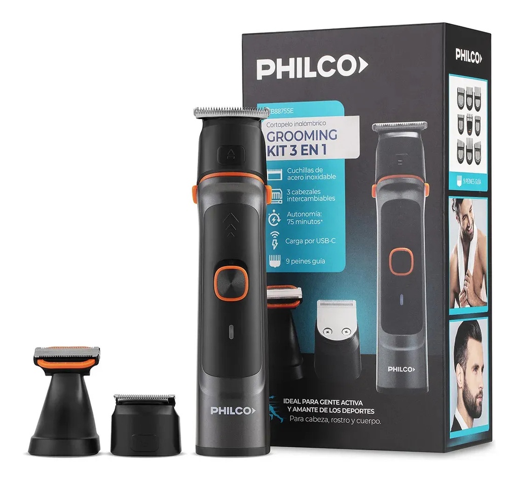 Grooming Kit Philco Cb8875se Corta Pelo-barba 12 Accesorios Negro