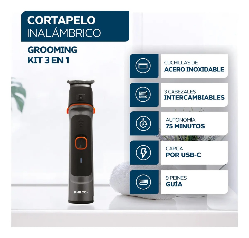 Grooming Kit Philco Cb8875se Corta Pelo-barba 12 Accesorios Negro