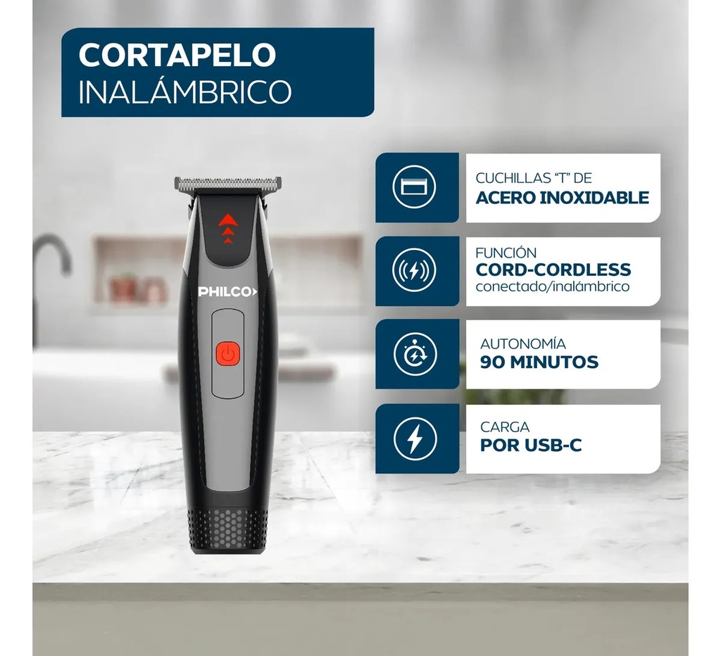 Máquina Corta Pelo Y Barba Philco Cb7025pp Lightning Trimmer Negro
