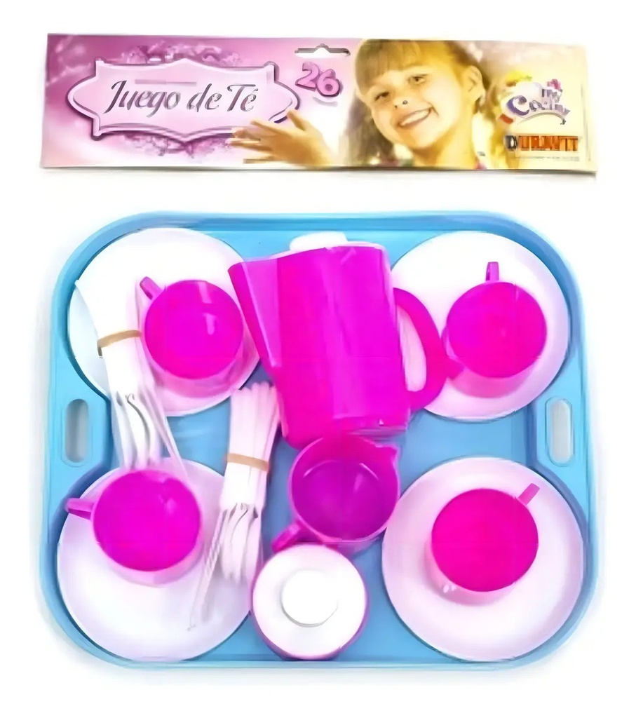 Juego De Te Duravit Con Bandeja Plastico 26 Piezas 500 Utensillos Rosas Y Blancos