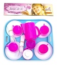 Juego De Te Duravit Con Bandeja Plastico 26 Piezas 500 Utensillos Rosas Y Blancos
