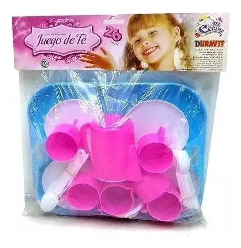 Juego De Te Duravit Con Bandeja Plastico 26 Piezas 500 Utensillos Rosas Y Blancos