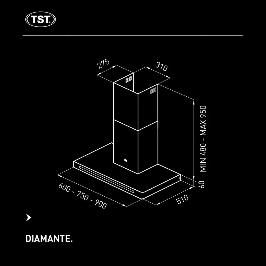 Campana De Cocina Tst Diamante Touch 60 Cm Acero Inox Plateado