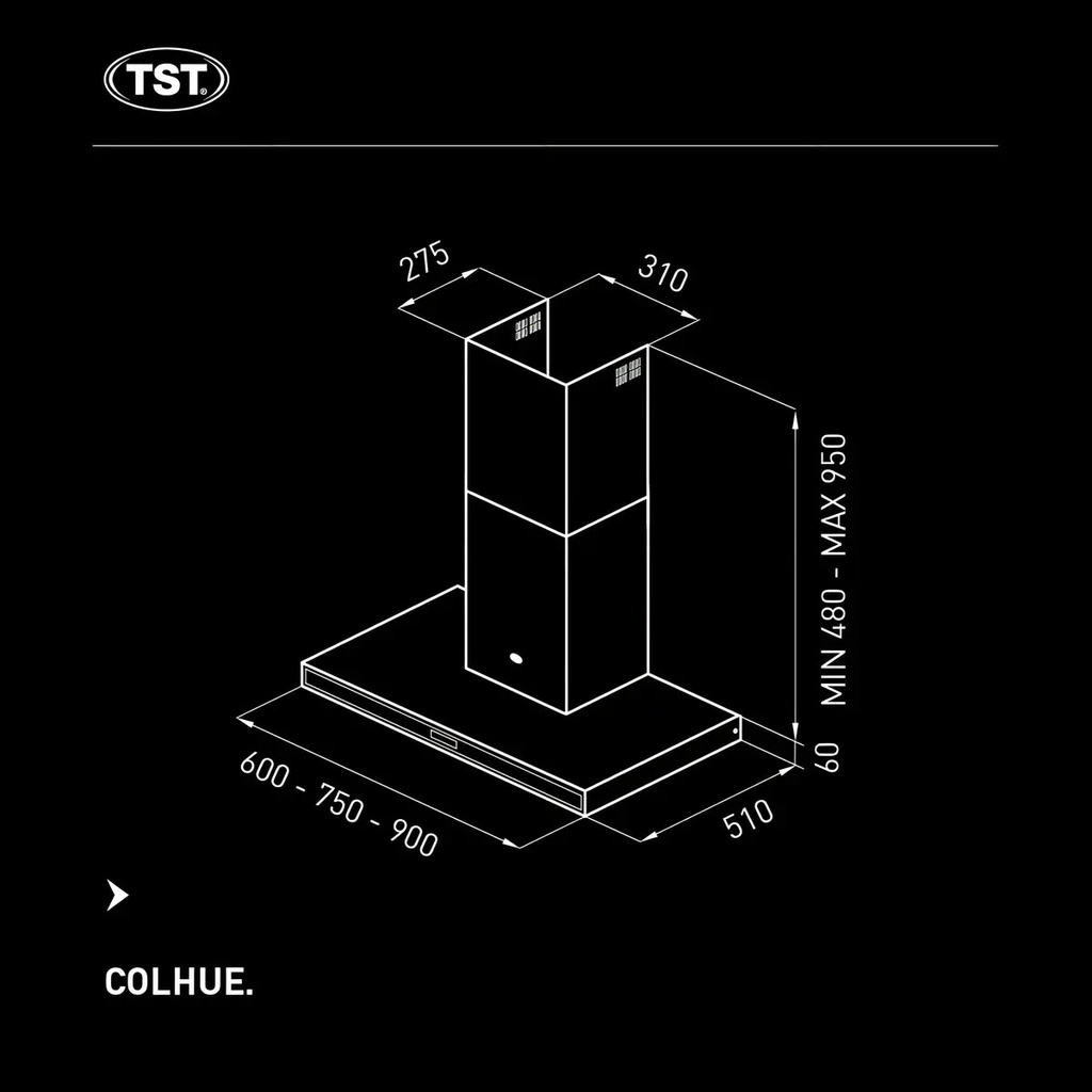 Campana De Cocina Tst Colhue 60cm Touch 3 Vel Acero Inox Plateado