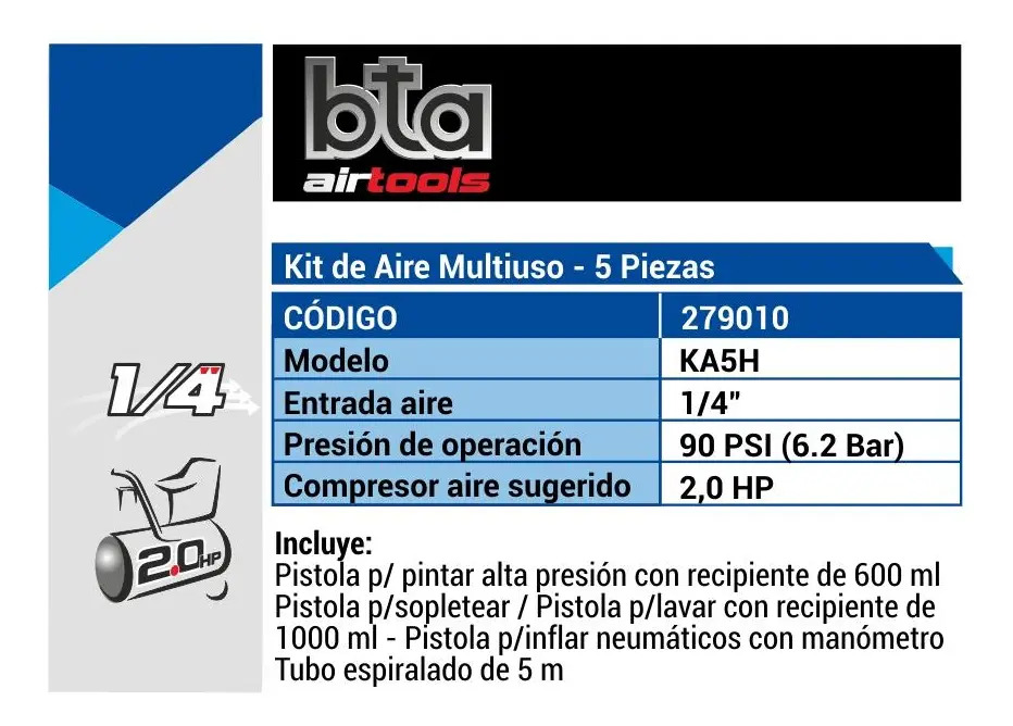 Kit De Aire Multiuso Bta Ka5h Por Gravedad 5 Piezas 279010