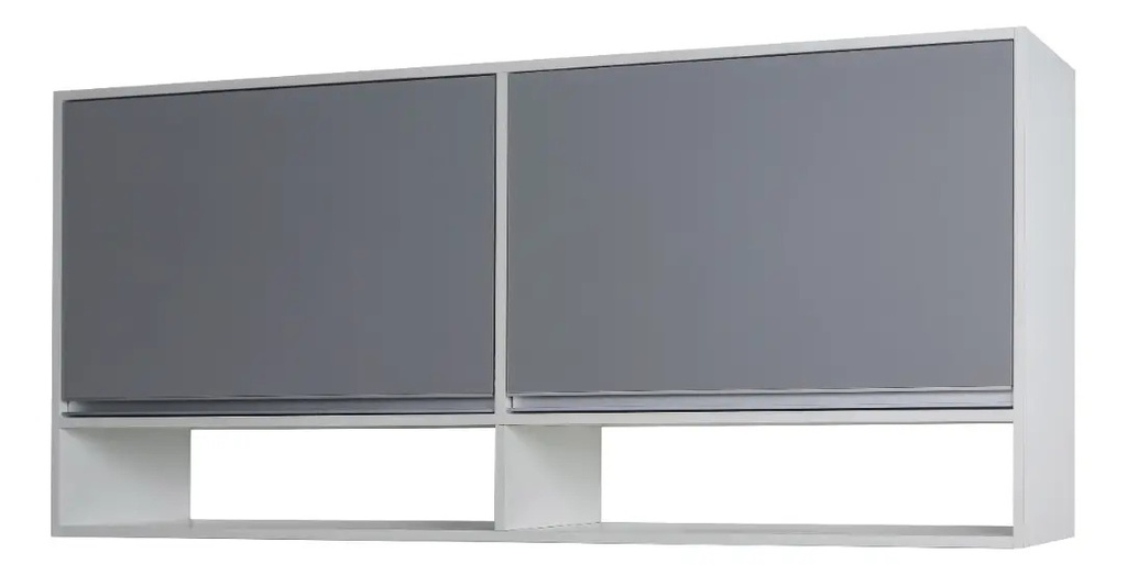 Mueble Alacena Moderna 140 Cocina 2 Ptas Especiero Melamina Gris Macadan - Blanco