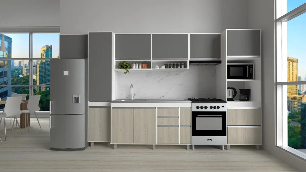 Mueble Alacena Moderna 140 Cocina 2 Ptas Especiero Melamina Gris Macadan - Blanco