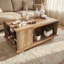 Mesa Ratona De Melamina Centro Con Ruedas Y Estante Dl 876 Roble Nebraska Gris