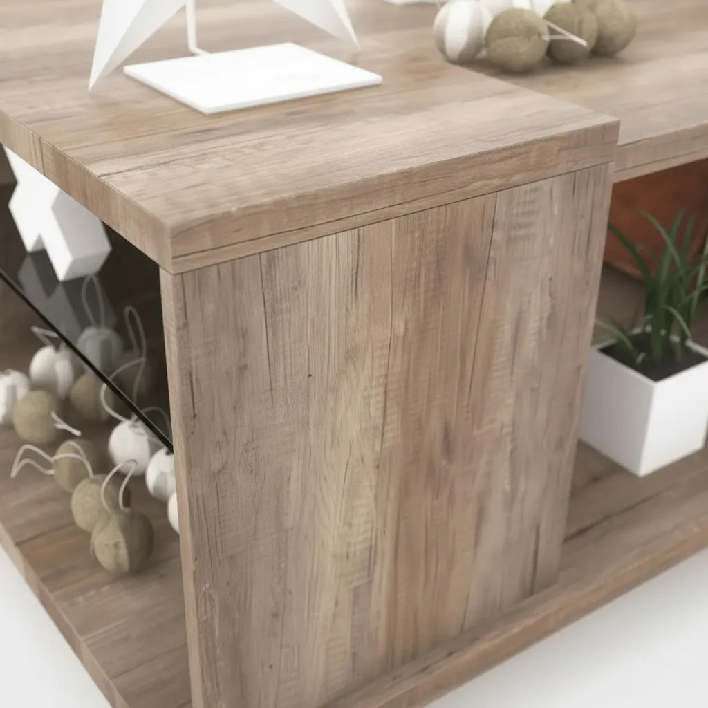Mesa Ratona De Melamina Centro Con Ruedas Y Estante Dl 876 Roble Nebraska Gris