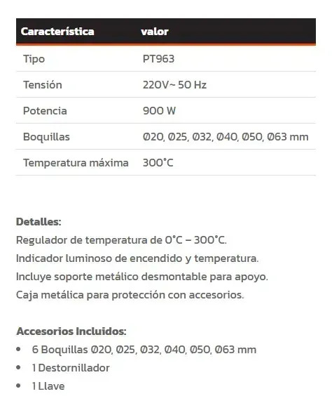 Termofusora Dowen Pagio Pt963 20 A 63 Mm 900w 9993524.1