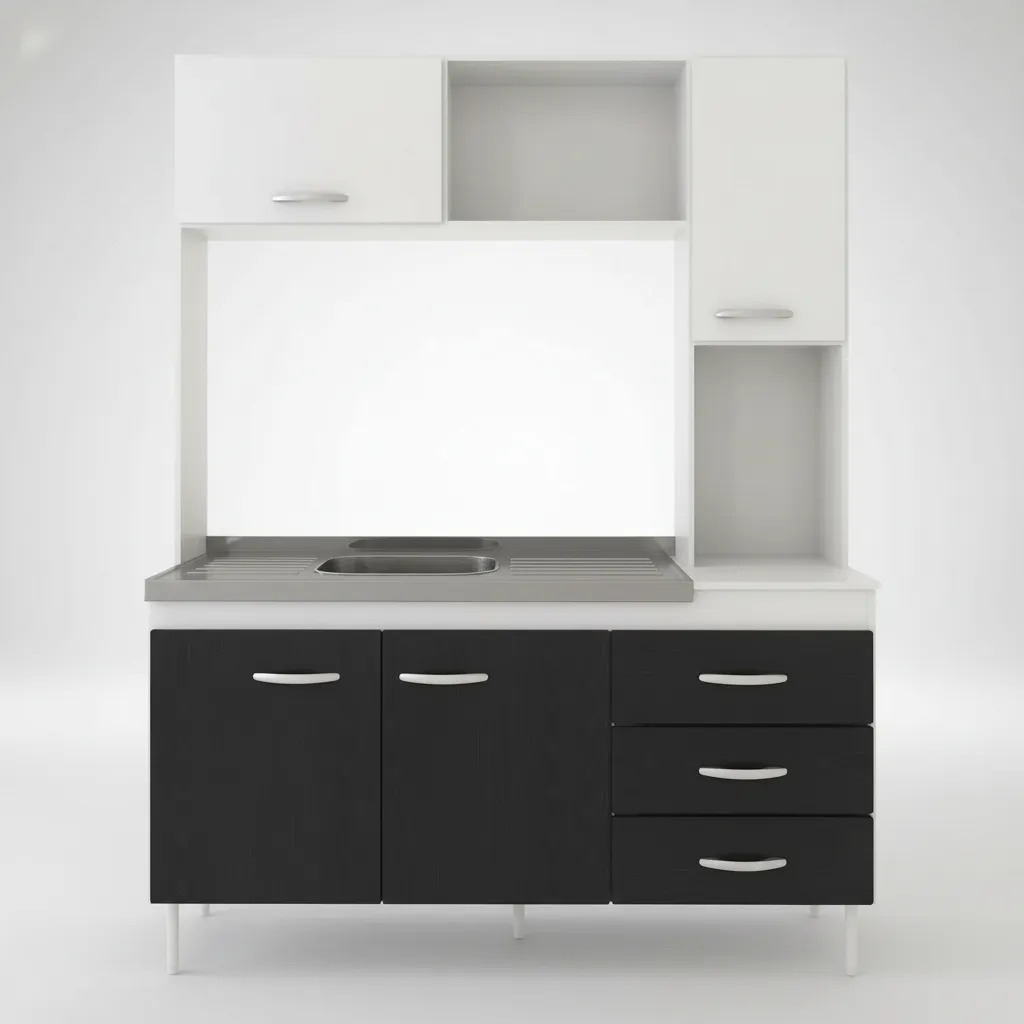 Kit Alacena Bajomesada Delos Dl682/1br 155cm Blanco Negro Blanco Fresno Negro