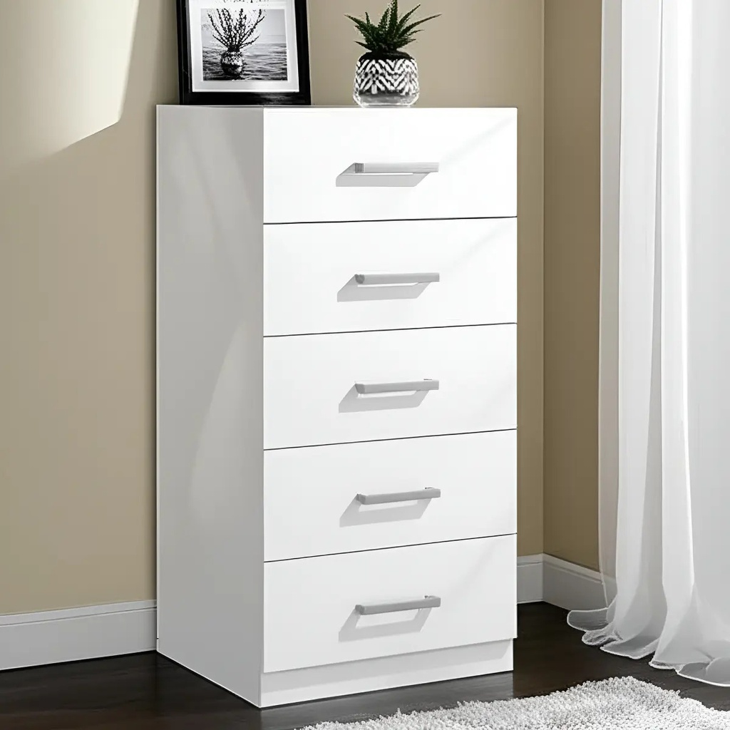 Chifonier Muebles Orlandi Melamina 5 Cajones Blanco Moderno Blanco