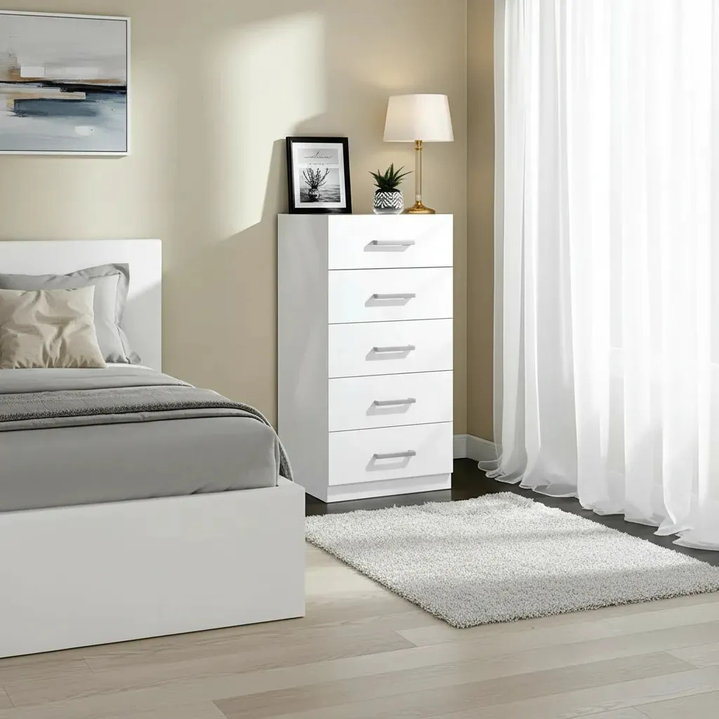 Chifonier Muebles Orlandi Melamina 5 Cajones Blanco Moderno Blanco