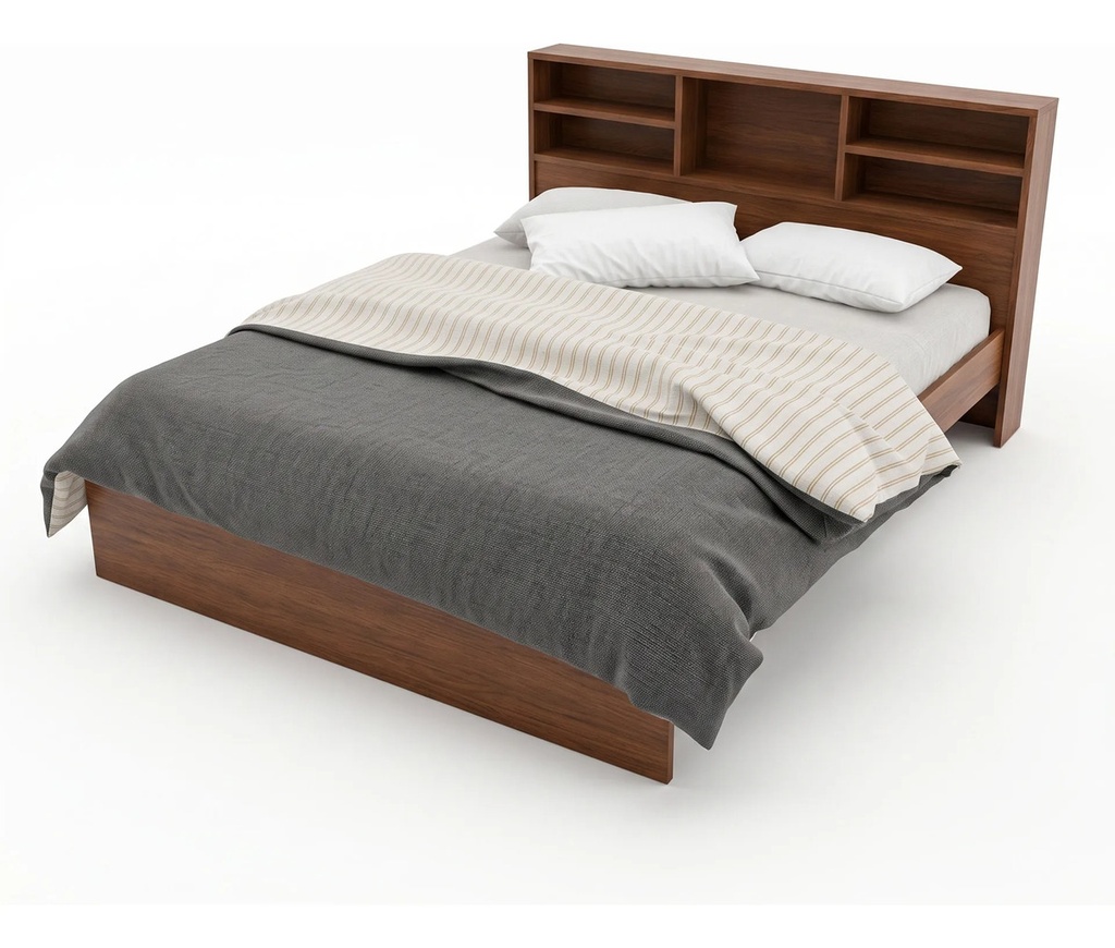Cama Tradicional Orlandi Repisa 2 Plazas Fabricada En Mdp Mogno Geométrico
